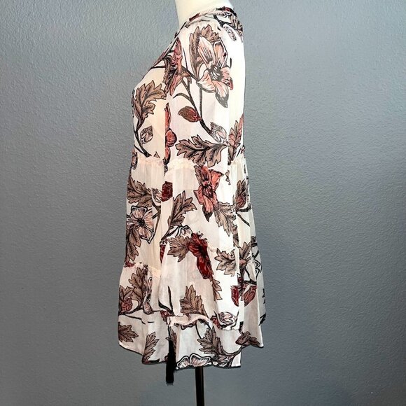 FOR LOVE and LEMONS Sheer Floral Ruffle Hem Tiered Sleeves Tassel Cuffs Dress S - Picture 3 of 12